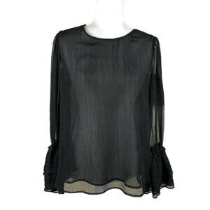 STELLAH Black Sheer Long Sleeve Blouse Boho Med